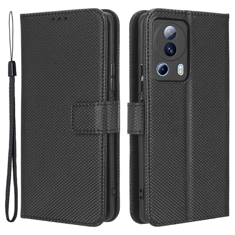 Для Xiaomi Civi 2 5G / 12 Lite NE 5G / 13 Lite Diamond Texture PU Leather Case Stand Wallet Anti-drop Folio Flip Phone Cover - Черный