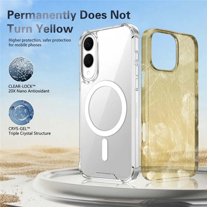 Clear Magnetic Case for Samsung Galaxy S25 Edge Airbag Shockproof 2.0mm TPU + PC Phone Cover - Transparent