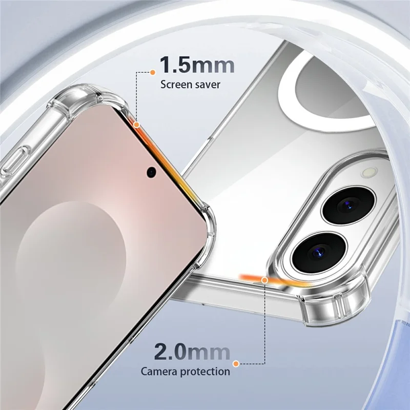 Clear Magnetic Case for Samsung Galaxy S25 Edge Airbag Shockproof 2.0mm TPU + PC Phone Cover - Transparent