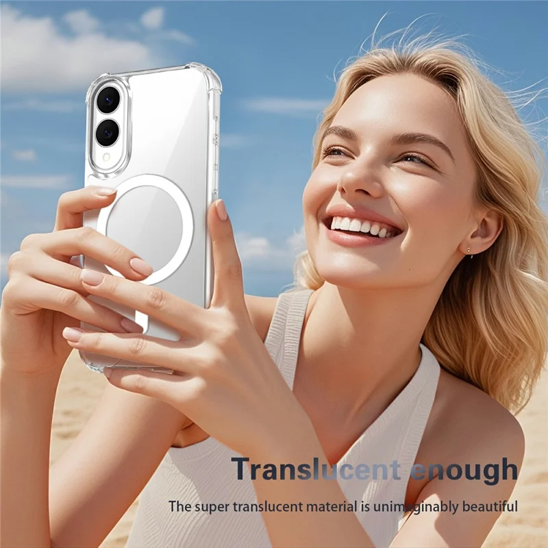 Clear Magnetic Case for Samsung Galaxy S25 Edge Airbag Shockproof 2.0mm TPU + PC Phone Cover - Transparent
