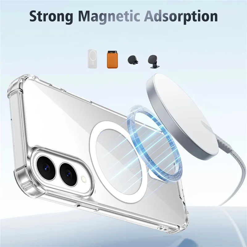 Clear Magnetic Case for Samsung Galaxy S25 Edge Airbag Shockproof 2.0mm TPU + PC Phone Cover - Transparent