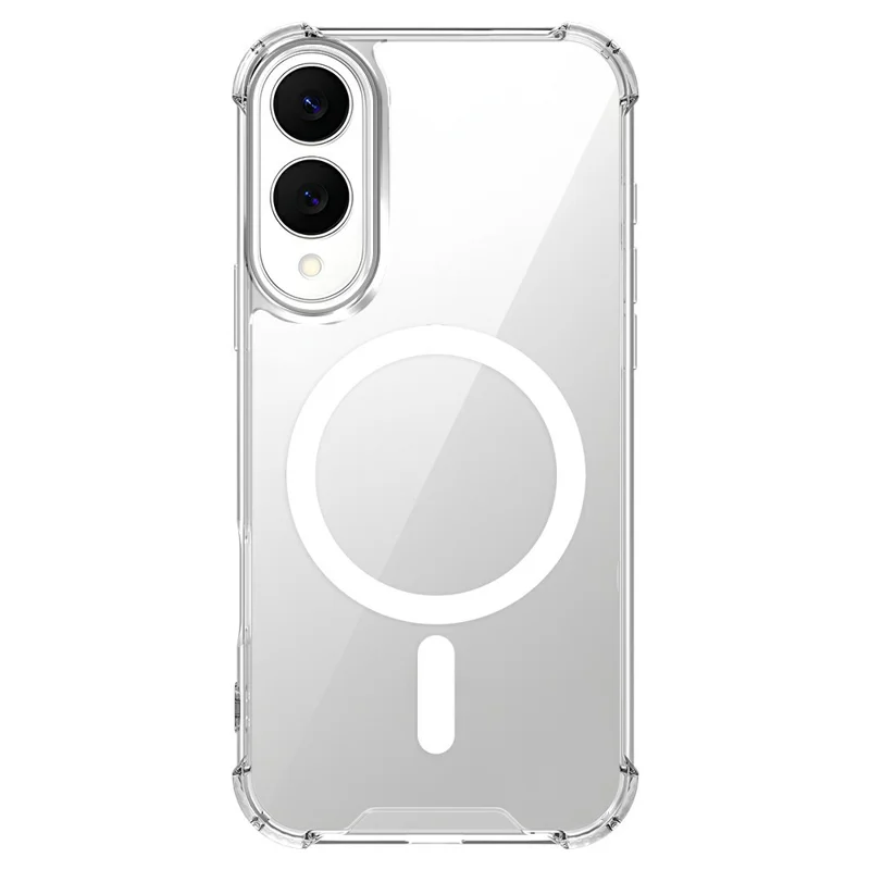 Clear Magnetic Case for Samsung Galaxy S25 Edge Airbag Shockproof 2.0mm TPU + PC Phone Cover - Transparent