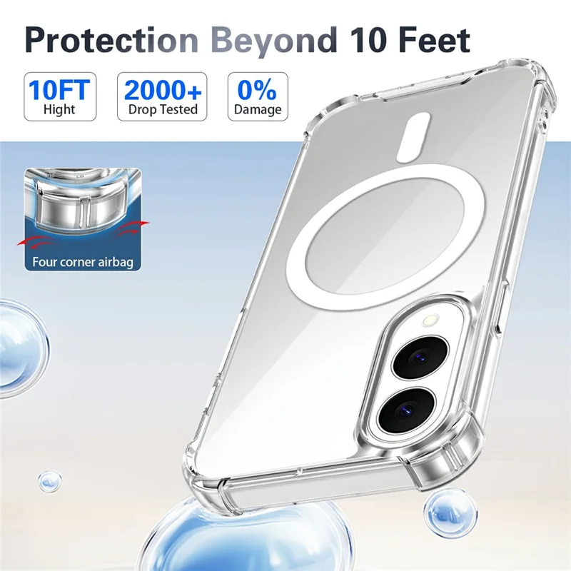 Clear Magnetic Case for Samsung Galaxy S25 Edge Airbag Shockproof 2.0mm TPU + PC Phone Cover - Transparent
