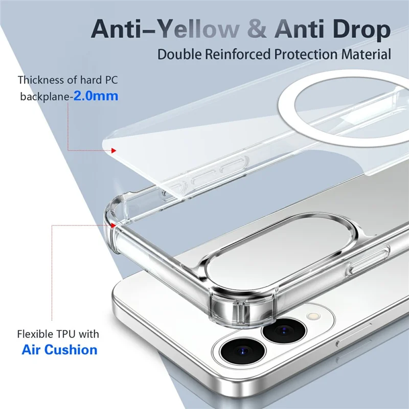 Clear Magnetic Case for Samsung Galaxy S25 Edge Airbag Shockproof 2.0mm TPU + PC Phone Cover - Transparent