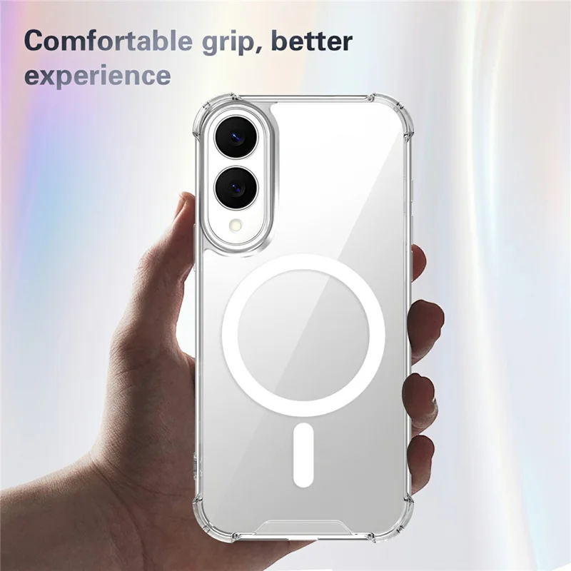 Clear Magnetic Case for Samsung Galaxy S25 Edge Airbag Shockproof 2.0mm TPU + PC Phone Cover - Transparent