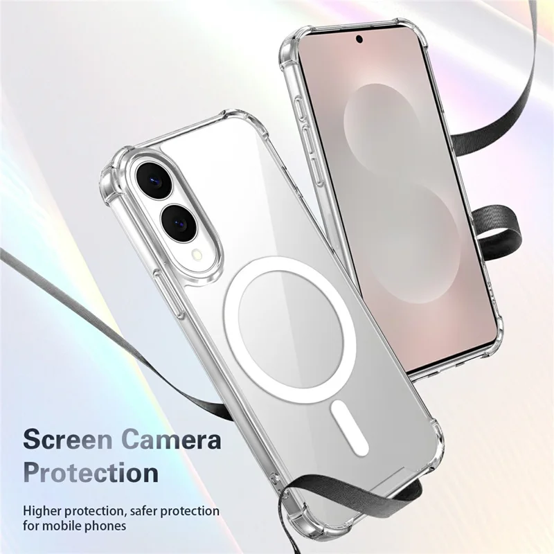 Clear Magnetic Case for Samsung Galaxy S25 Edge Airbag Shockproof 2.0mm TPU + PC Phone Cover - Transparent