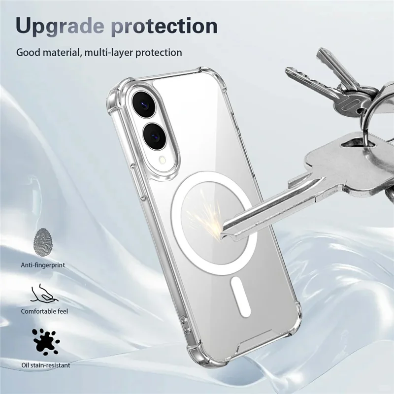 Clear Magnetic Case for Samsung Galaxy S25 Edge Airbag Shockproof 2.0mm TPU + PC Phone Cover - Transparent