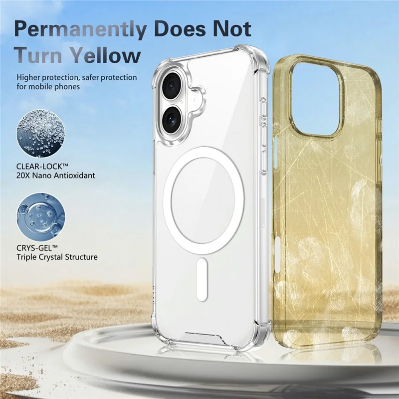 Clear Magnetic Case for iPhone 17 Airbag Shockproof 2.0mm TPU + PC Phone Cover - Transparent