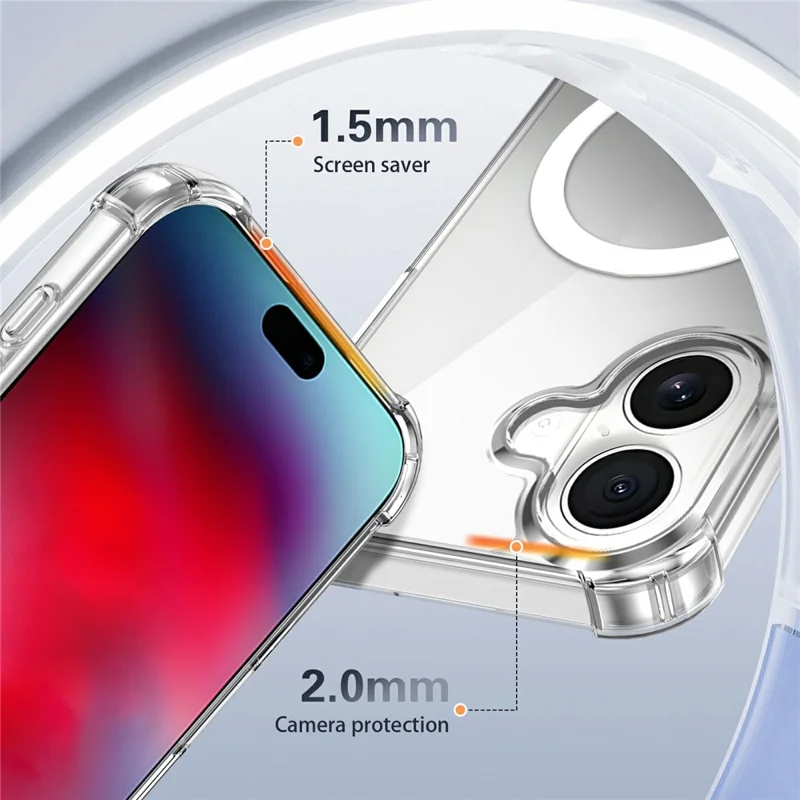 Clear Magnetic Case for iPhone 17 Airbag Shockproof 2.0mm TPU + PC Phone Cover - Transparent