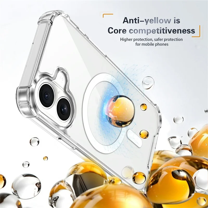 Clear Magnetic Case for iPhone 17 Airbag Shockproof 2.0mm TPU + PC Phone Cover - Transparent