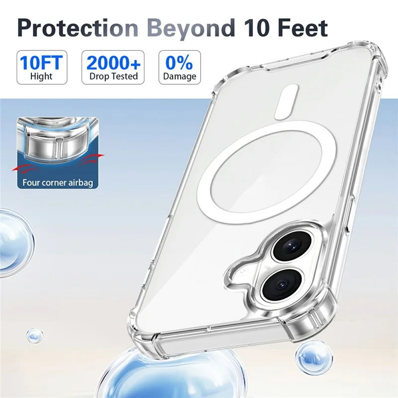Clear Magnetic Case for iPhone 17 Airbag Shockproof 2.0mm TPU + PC Phone Cover - Transparent