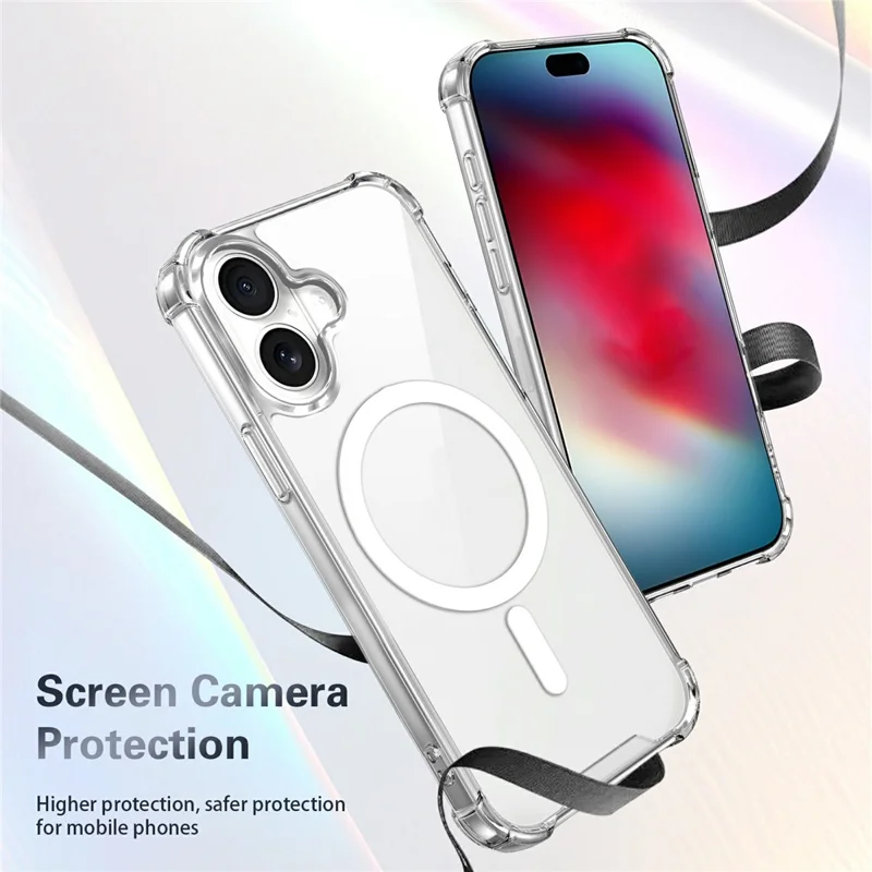 Clear Magnetic Case for iPhone 17 Airbag Shockproof 2.0mm TPU + PC Phone Cover - Transparent