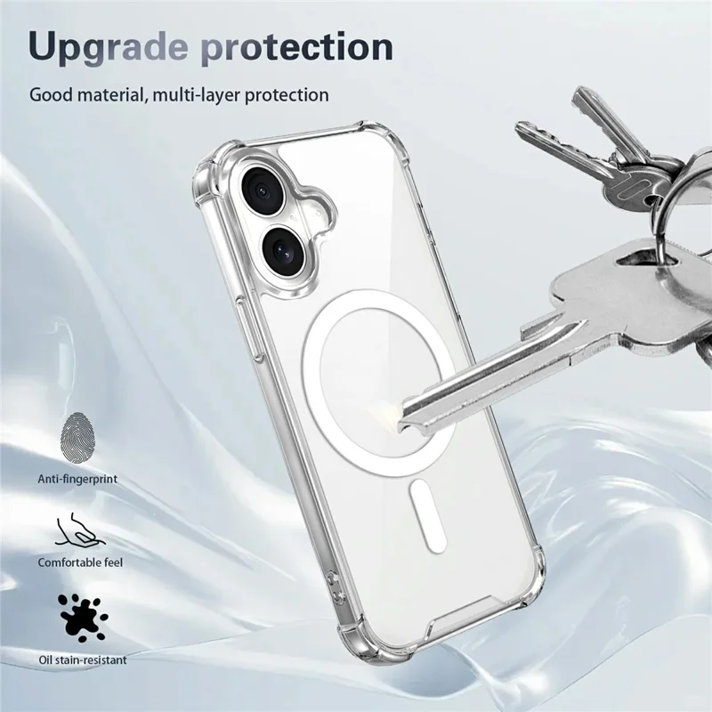 Clear Magnetic Case for iPhone 17 Airbag Shockproof 2.0mm TPU + PC Phone Cover - Transparent