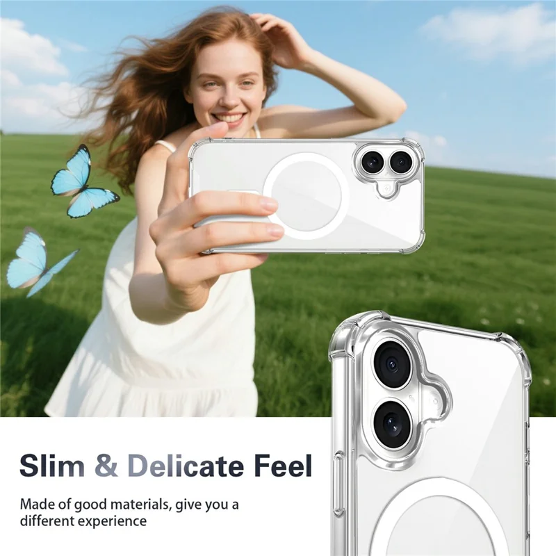 Clear Magnetic Case for iPhone 17 Airbag Shockproof 2.0mm TPU + PC Phone Cover - Transparent