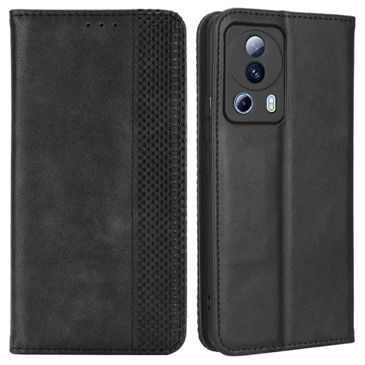 Per Xiaomi Civi 2 5G / 12 Lite NE 5G / 13 Lite PU Leather Wallet Retro Texture Phone Case Imprinted Pattern Magnetic Auto Closing Phone Shell - Nero