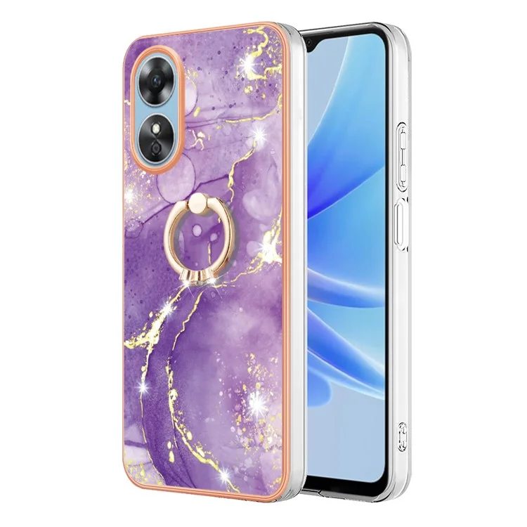 Für Oppo A17 4G / A17k 4G YB IMD Series-10 Marble Pattern Soft TPU Phone Case IMD Electroplating Frame Ring Kickstand Back Cover - Lila 002