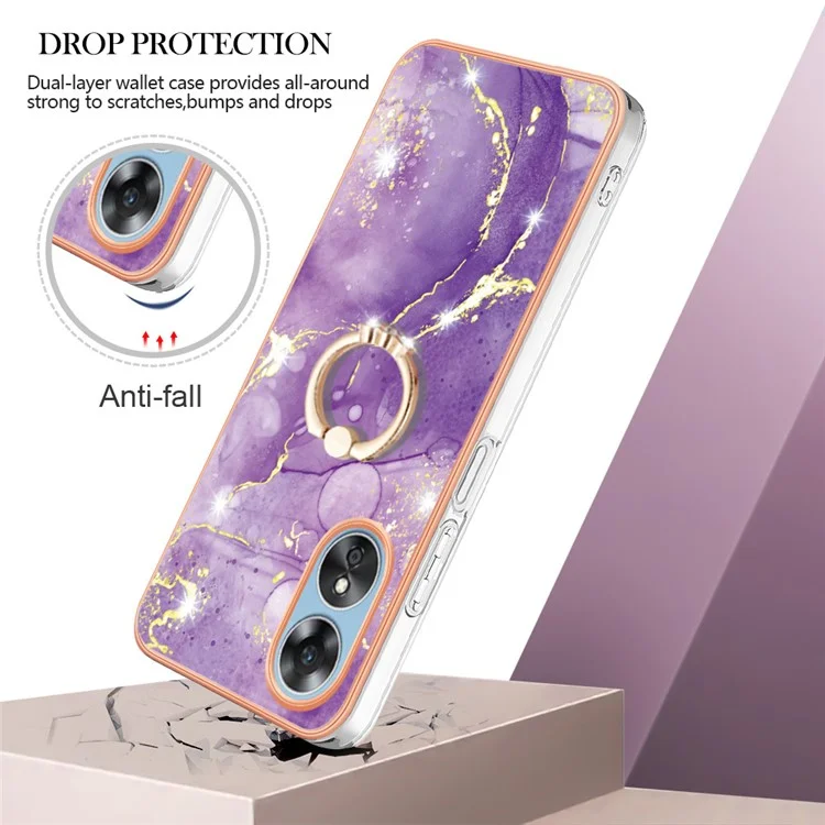 Für Oppo A17 4G / A17k 4G YB IMD Series-10 Marble Pattern Soft TPU Phone Case IMD Electroplating Frame Ring Kickstand Back Cover - Lila 002