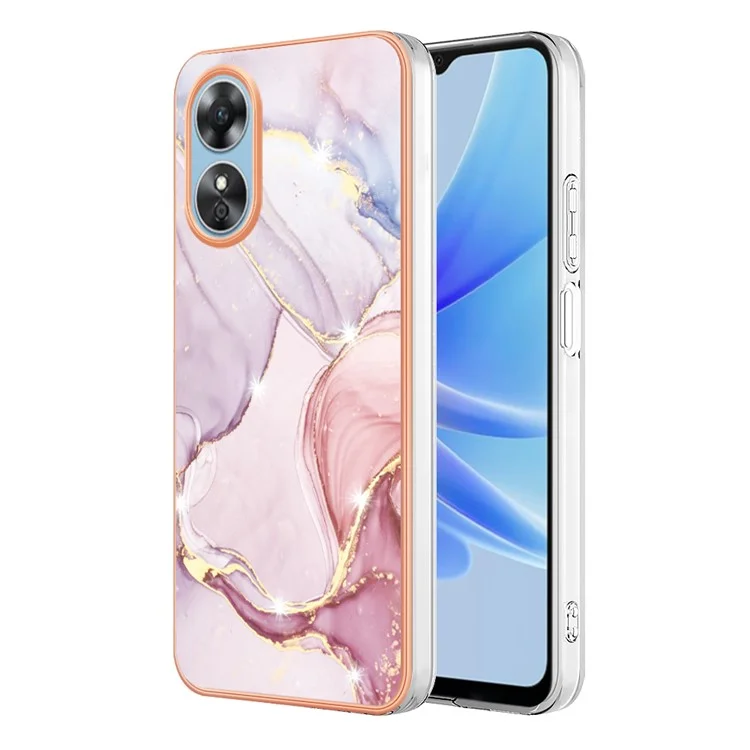 Для Oppo A17 4G / A17k 4G YB IMD Series-2 Marble Pattern Back Cover Soft TPU Electroplating Edges IMD Anti-Scratch Phone Case - Rose Gold 005