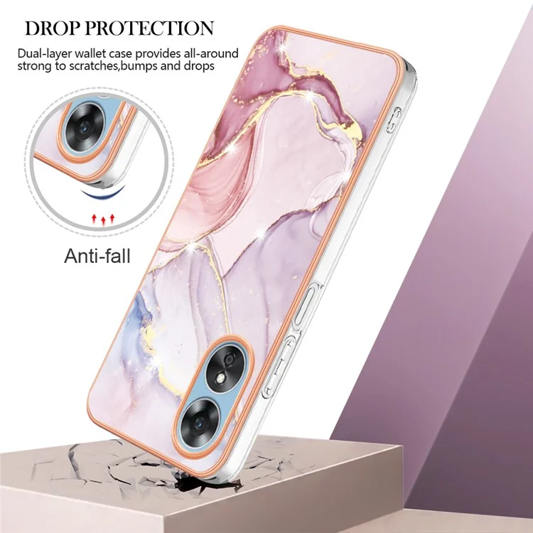 Для Oppo A17 4G / A17k 4G YB IMD Series-2 Marble Pattern Back Cover Soft TPU Electroplating Edges IMD Anti-Scratch Phone Case - Rose Gold 005