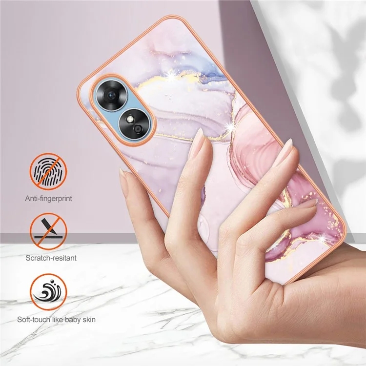 Для Oppo A17 4G / A17k 4G YB IMD Series-2 Marble Pattern Back Cover Soft TPU Electroplating Edges IMD Anti-Scratch Phone Case - Rose Gold 005