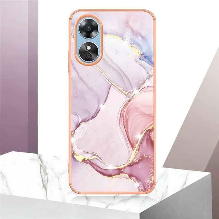 Для Oppo A17 4G / A17k 4G YB IMD Series-2 Marble Pattern Back Cover Soft TPU Electroplating Edges IMD Anti-Scratch Phone Case - Rose Gold 005