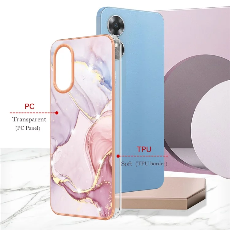 Для Oppo A17 4G / A17k 4G YB IMD Series-2 Marble Pattern Back Cover Soft TPU Electroplating Edges IMD Anti-Scratch Phone Case - Rose Gold 005
