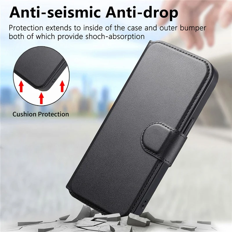 CASENEO For iPhone 13 Pro Magnetic Case RFID Blocking Wallet Detachable Leather Phone Cover with Wristband - Black