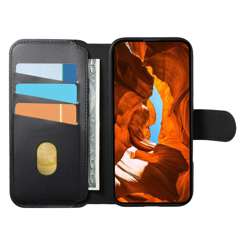 CASENEO For iPhone 13 Pro Magnetic Case RFID Blocking Wallet Detachable Leather Phone Cover with Wristband - Black