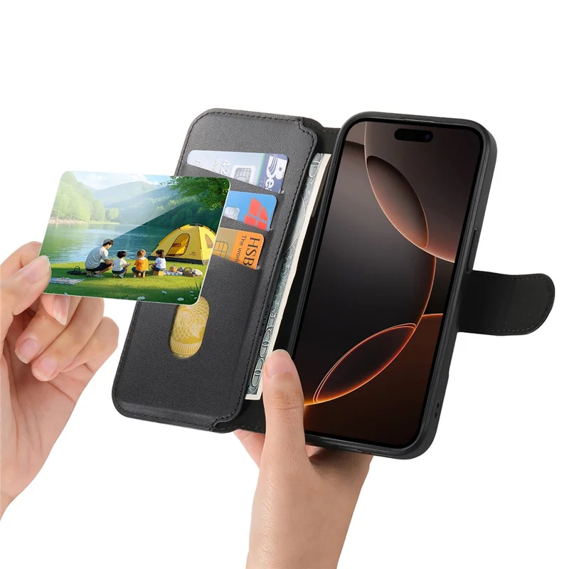 CASENEO For iPhone 13 Pro Magnetic Case RFID Blocking Wallet Detachable Leather Phone Cover with Wristband - Black