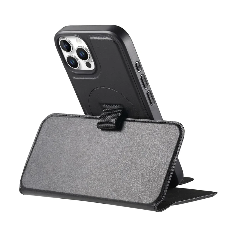 CASENEO For iPhone 13 Pro Magnetic Case RFID Blocking Wallet Detachable Leather Phone Cover with Wristband - Black