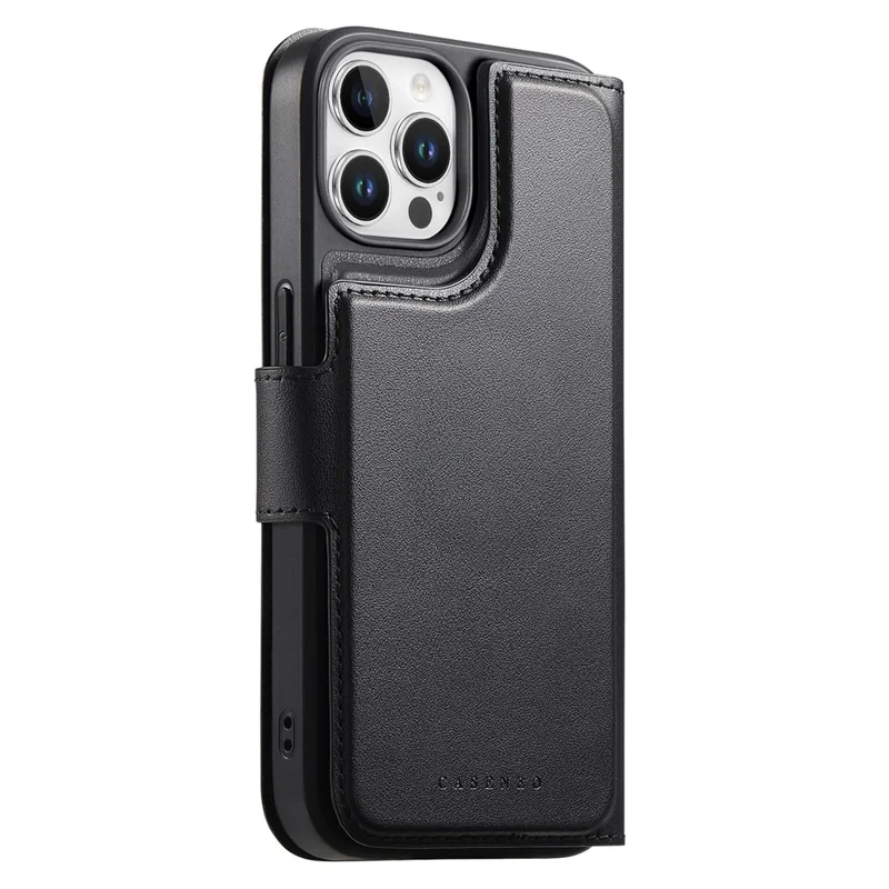CASENEO For iPhone 13 Pro Magnetic Case RFID Blocking Wallet Detachable Leather Phone Cover with Wristband - Black