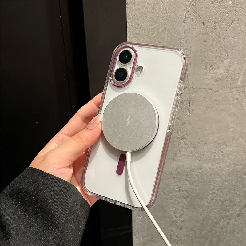 For iPhone 18 / 17 Magnetic Case PC + TPU Two-Color Shockproof Airbag Corner Transparent Phone Cover - Pink - 2