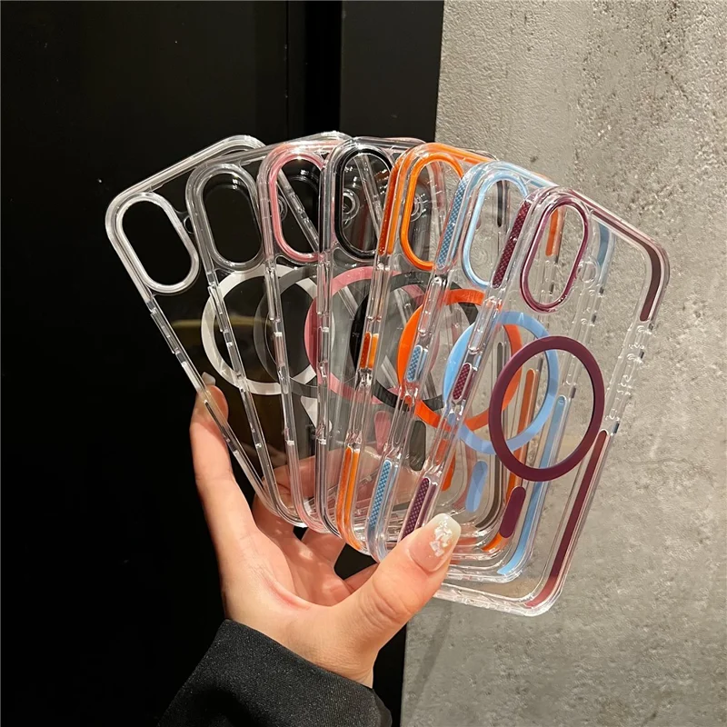 For iPhone 18 / 17 Magnetic Case PC + TPU Two-Color Shockproof Airbag Corner Transparent Phone Cover - Pink - 7