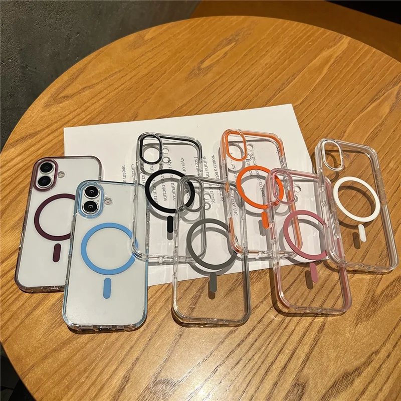 For iPhone 18 / 17 Magnetic Case PC + TPU Two-Color Shockproof Airbag Corner Transparent Phone Cover - Pink - 8