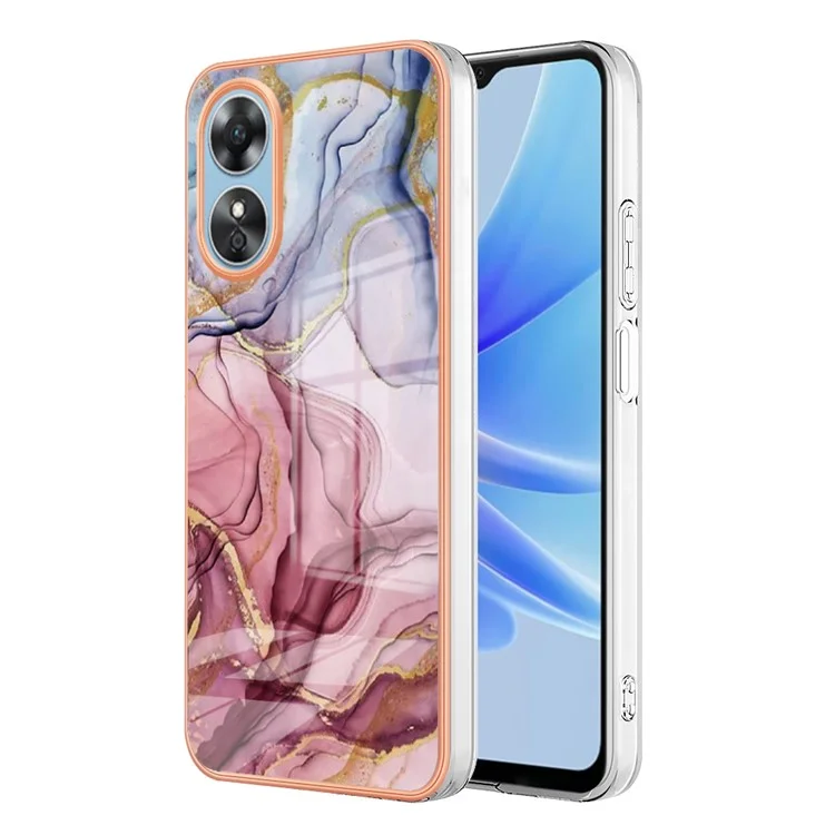 Для Oppo A17 4G / A17k 4G YB IMD Серия-16 Стиль E Мраморный узор Электрохимическое покрытие Рамка Чехол для телефона 2.0 мм TPU IMD Ударопрочный Задняя крышка - Розовое золото