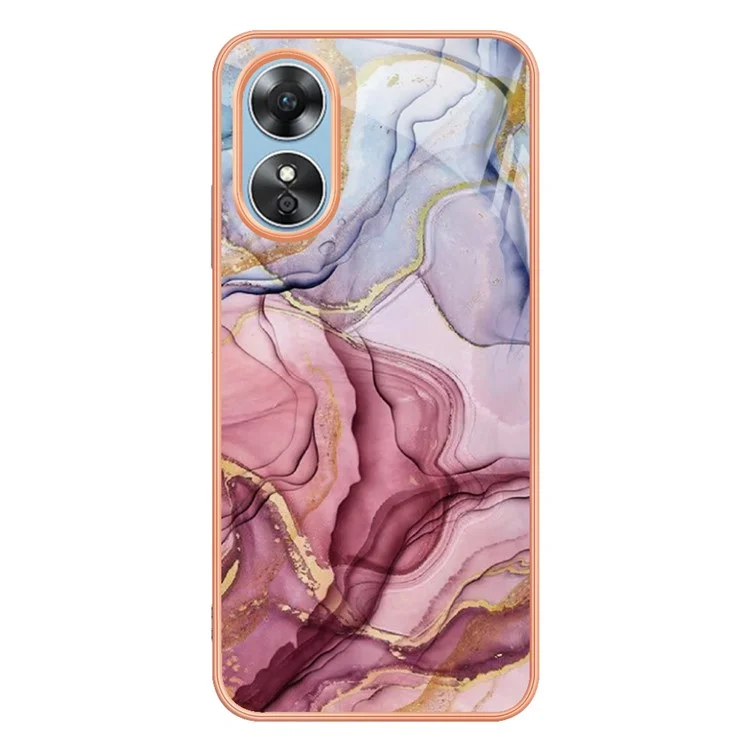 Для Oppo A17 4G / A17k 4G YB IMD Серия-16 Стиль E Мраморный узор Электрохимическое покрытие Рамка Чехол для телефона 2.0 мм TPU IMD Ударопрочный Задняя крышка - Розовое золото