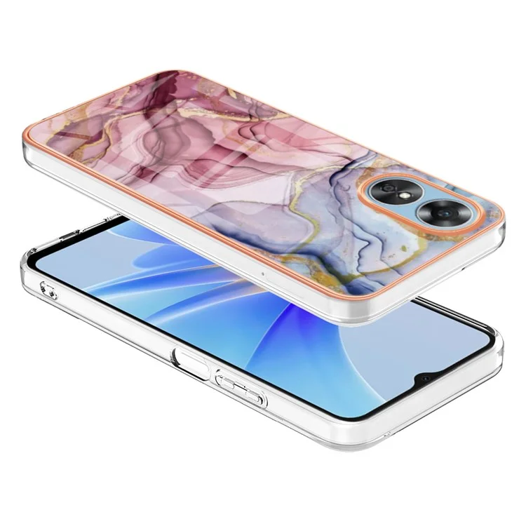 Для Oppo A17 4G / A17k 4G YB IMD Серия-16 Стиль E Мраморный узор Электрохимическое покрытие Рамка Чехол для телефона 2.0 мм TPU IMD Ударопрочный Задняя крышка - Розовое золото