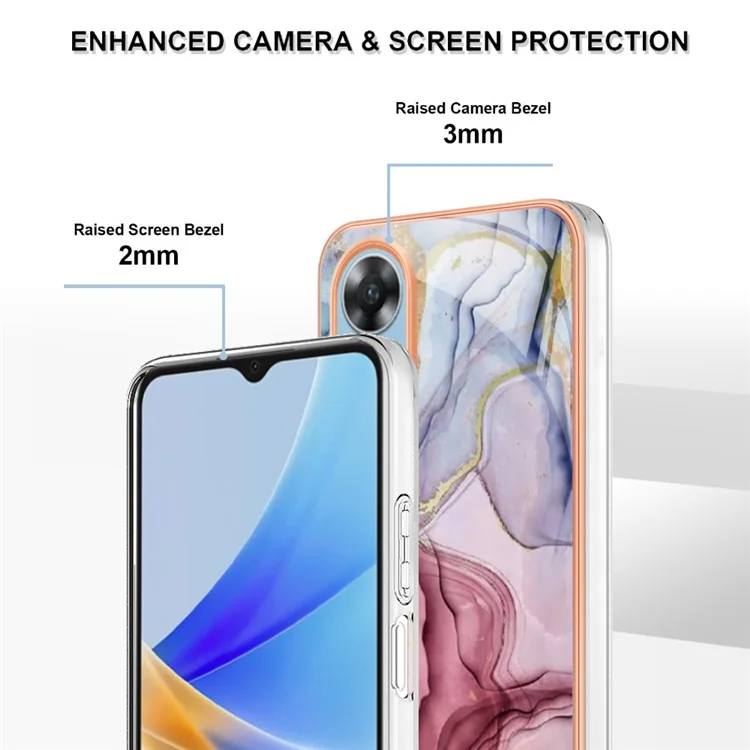 Для Oppo A17 4G / A17k 4G YB IMD Серия-16 Стиль E Мраморный узор Электрохимическое покрытие Рамка Чехол для телефона 2.0 мм TPU IMD Ударопрочный Задняя крышка - Розовое золото