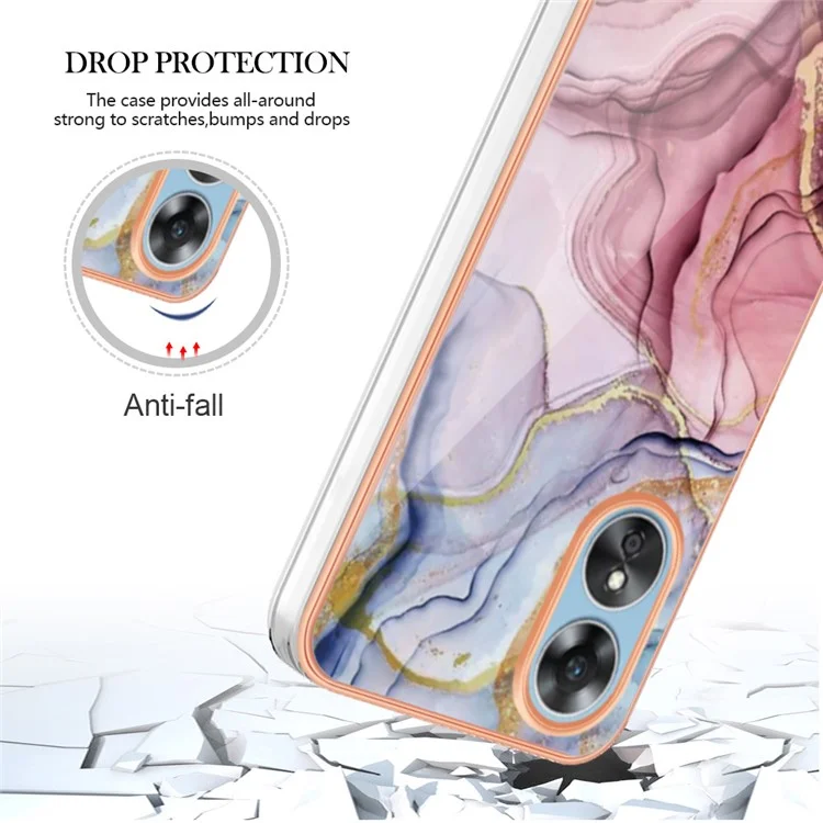 Для Oppo A17 4G / A17k 4G YB IMD Серия-16 Стиль E Мраморный узор Электрохимическое покрытие Рамка Чехол для телефона 2.0 мм TPU IMD Ударопрочный Задняя крышка - Розовое золото