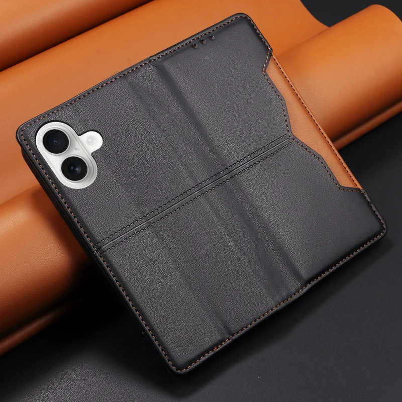 For iPhone 18 / iPhone 17 Wallet Case External Card Slot Magnetic Closing Leather Phone Cover - Black - 3