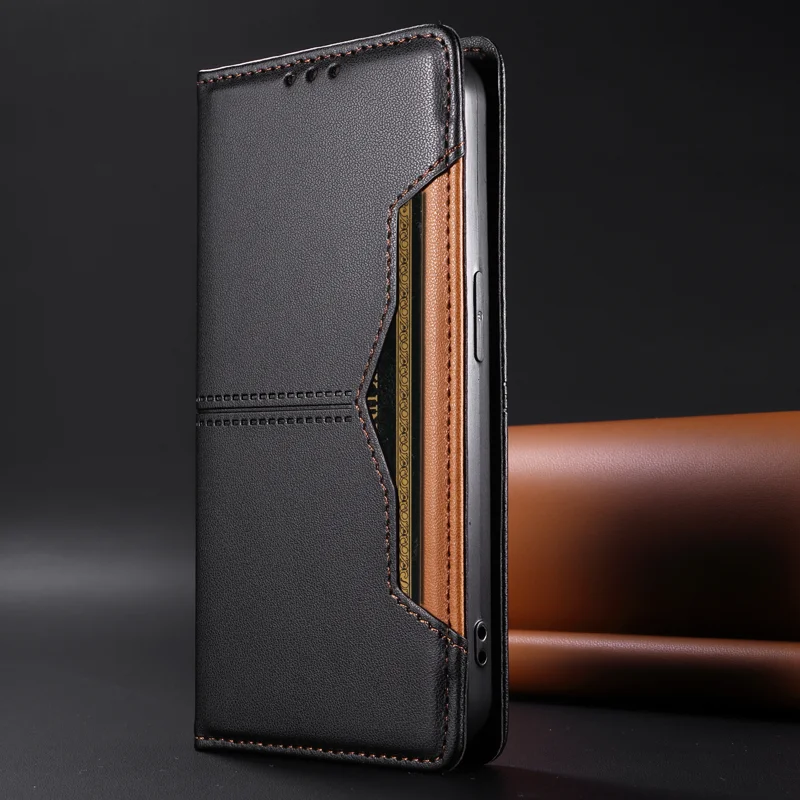 For iPhone 18 / iPhone 17 Wallet Case External Card Slot Magnetic Closing Leather Phone Cover - Black - 7