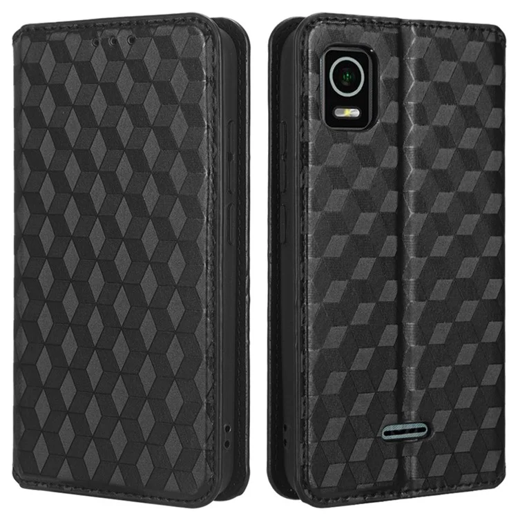 Per il Debutto Del Cricket Smart Exprinted Rhombus Pattern PU Leather Flip Case di Assorbimento Magnetico Nascosto Copertina Del Portafoglio Telefonico - Nero