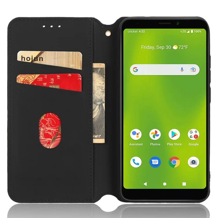Per il Debutto Del Cricket Smart Exprinted Rhombus Pattern PU Leather Flip Case di Assorbimento Magnetico Nascosto Copertina Del Portafoglio Telefonico - Nero