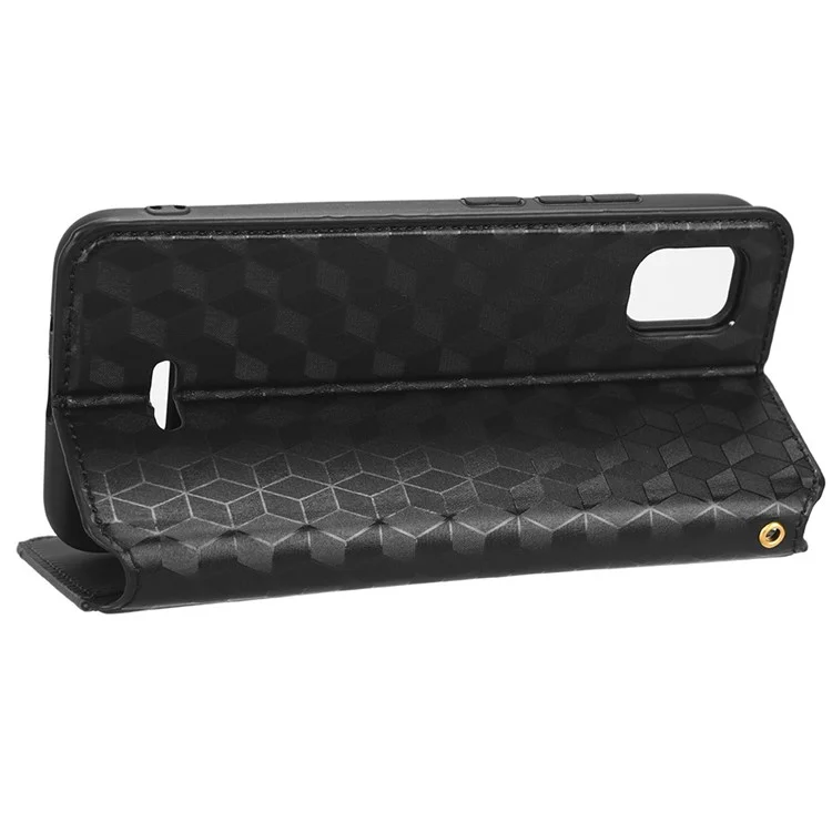 Per il Debutto Del Cricket Smart Exprinted Rhombus Pattern PU Leather Flip Case di Assorbimento Magnetico Nascosto Copertina Del Portafoglio Telefonico - Nero