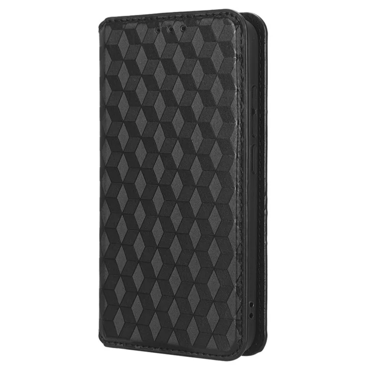 Per il Debutto Del Cricket Smart Exprinted Rhombus Pattern PU Leather Flip Case di Assorbimento Magnetico Nascosto Copertina Del Portafoglio Telefonico - Nero