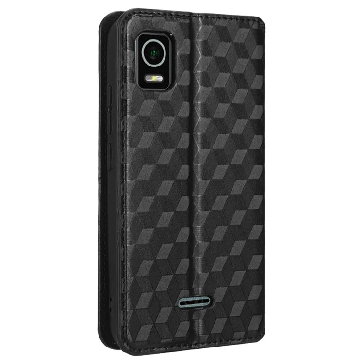 Per il Debutto Del Cricket Smart Exprinted Rhombus Pattern PU Leather Flip Case di Assorbimento Magnetico Nascosto Copertina Del Portafoglio Telefonico - Nero