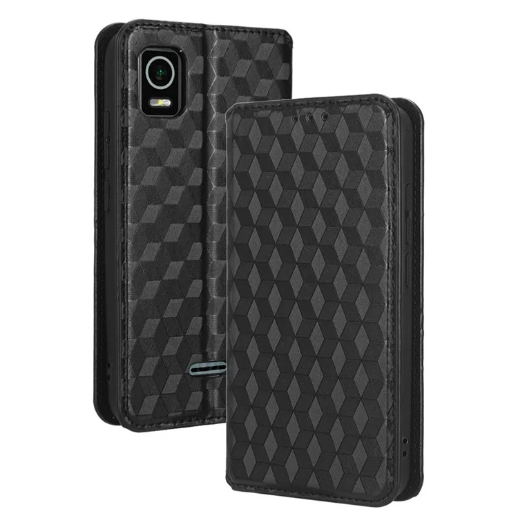 Per il Debutto Del Cricket Smart Exprinted Rhombus Pattern PU Leather Flip Case di Assorbimento Magnetico Nascosto Copertina Del Portafoglio Telefonico - Nero