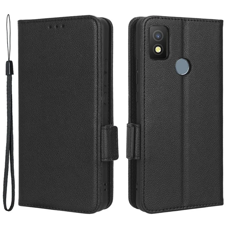 Für Cricket -ikon 4 PU Leder Dual Magnetic Clasp Flip Folio Phone Hülle Wallet Stand Litchi Textur Schockdcover - Schwarz