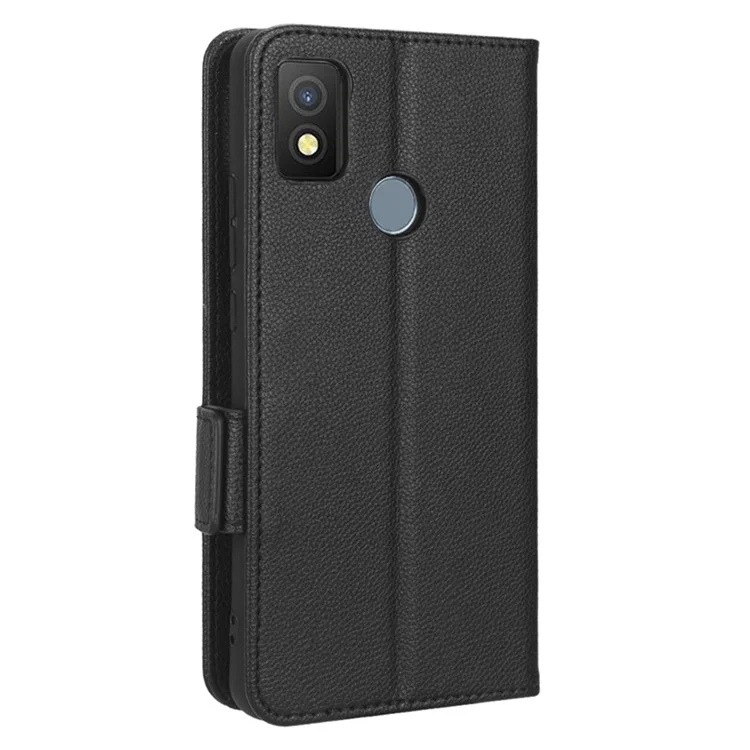 Für Cricket -ikon 4 PU Leder Dual Magnetic Clasp Flip Folio Phone Hülle Wallet Stand Litchi Textur Schockdcover - Schwarz