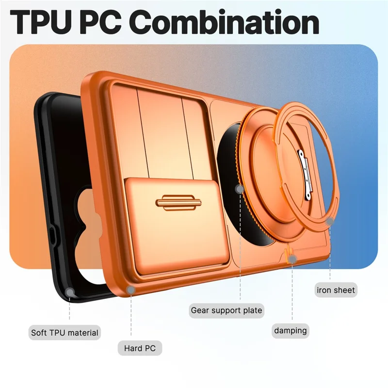 For Samsung Galaxy S24 Ultra Case Magnetic Kickstand Sliding Camera Cover Shockproof PC + TPU Phone Shell - Orange
